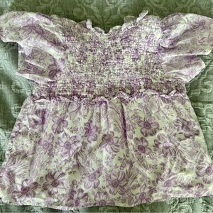Janie and Jack Purple Floral Blouse with Smocked Bodice